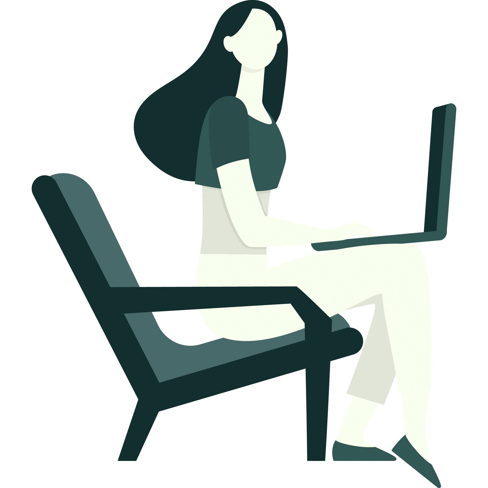 Illustration av kvinna som sitter med datorn i en stol